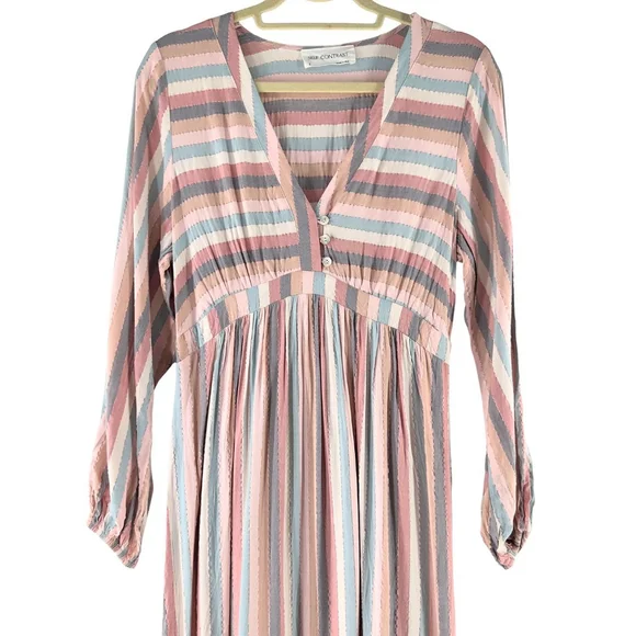 SELF CONTRAST Sophia Elegant MAXI DRESS Romantic Boho STRIPE RAINBOW WOMENS S - Picture 4 of 10